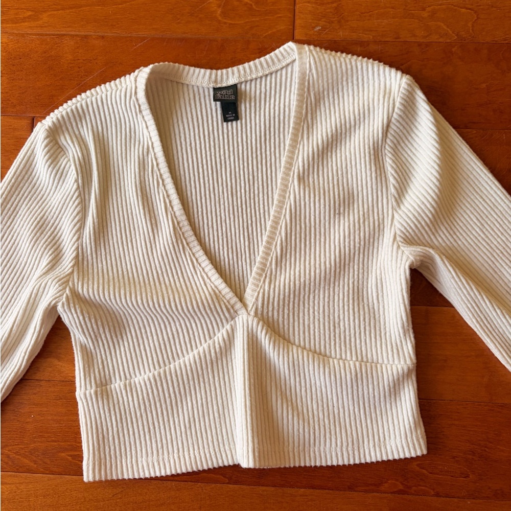 Wild Fable Cream Ribbed Knit Top